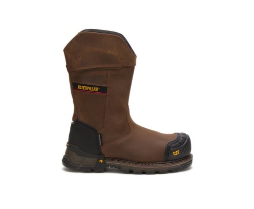 Caterpillar CAT Excavator XL Pull On Waterproof Composite Toe Men's Work Boots Dark Brown | CAT-185MG