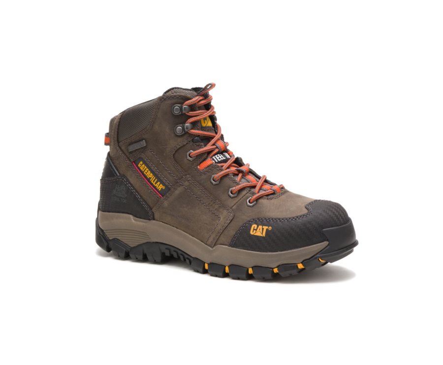 Caterpillar CAT Navigator Mid Waterproof Steel Toe Men's Work Boots Dark Grey | CAT-036ZR